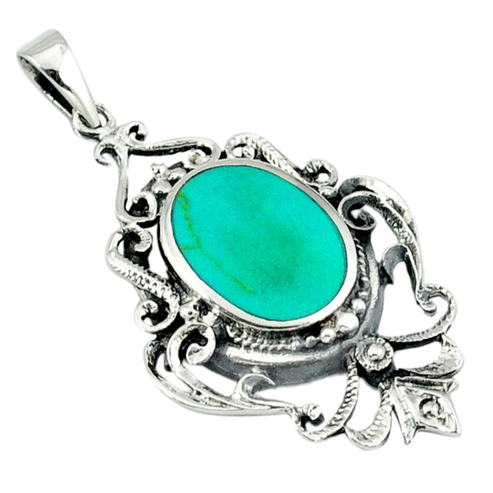 Fine green turquoise enamel 925 sterling silver pendant jewelry a39715