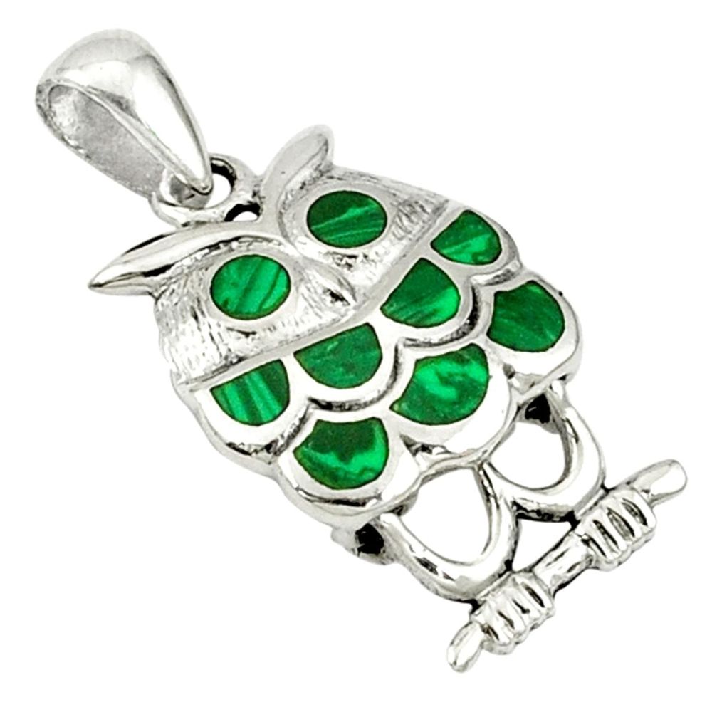 925 sterling silver natural green malachite (pilot's stone) owl pendant a40107