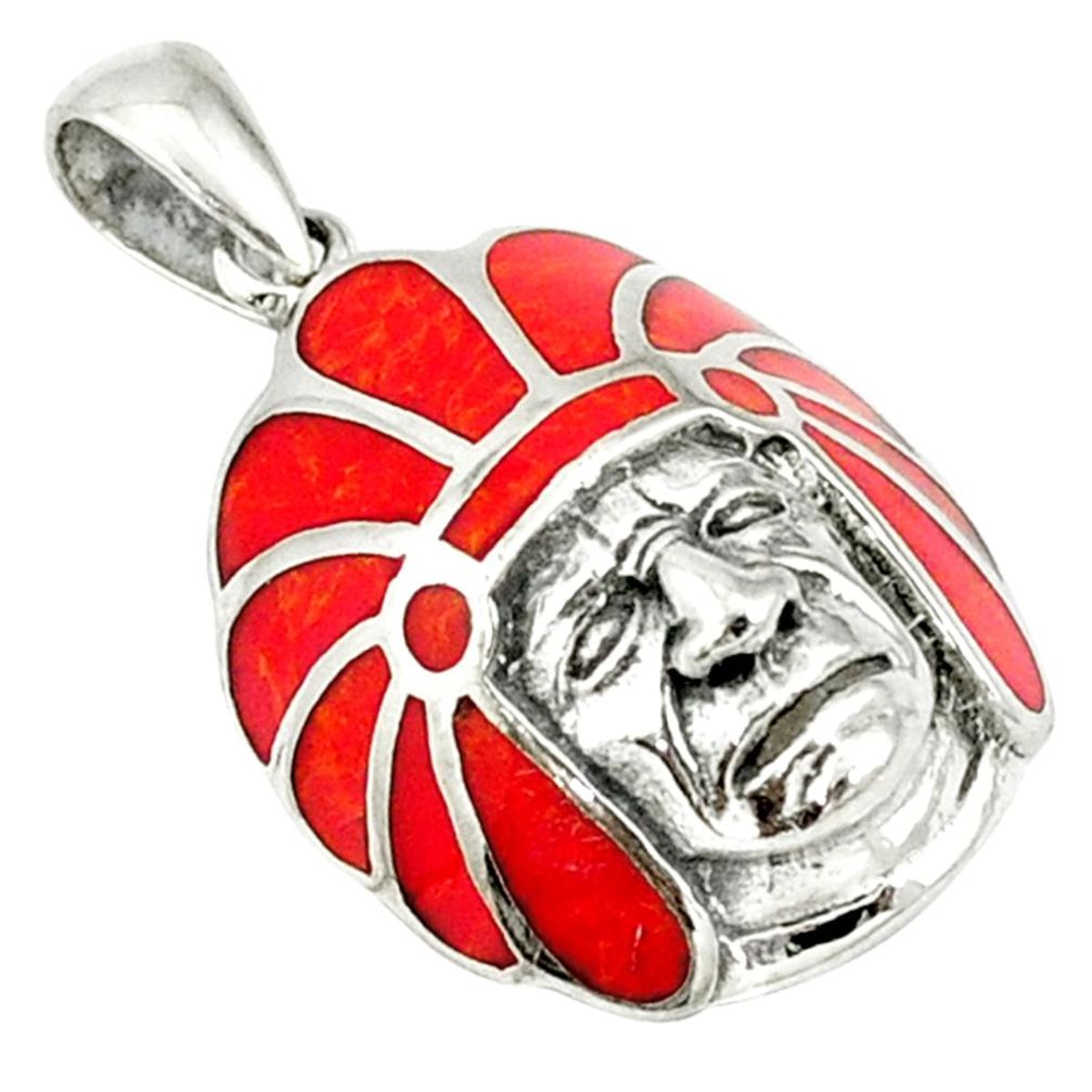 Red coral enamel 925 sterling silver pendant jewelry a40110