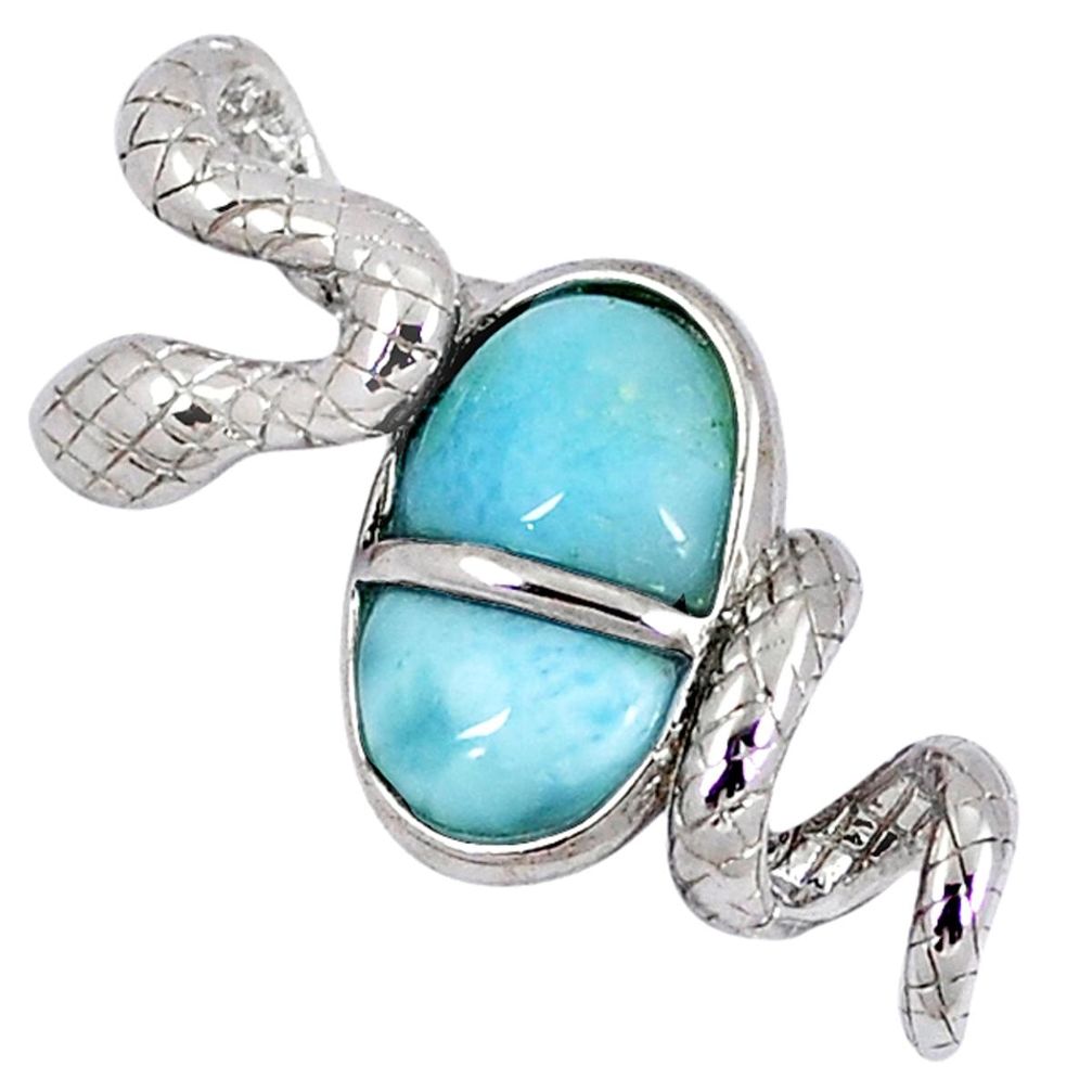 Natural blue larimar 925 sterling silver snake pendant jewelry a40272