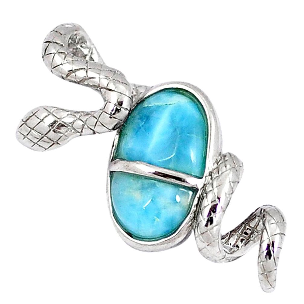 Natural blue larimar 925 sterling silver snake pendant jewelry a40276