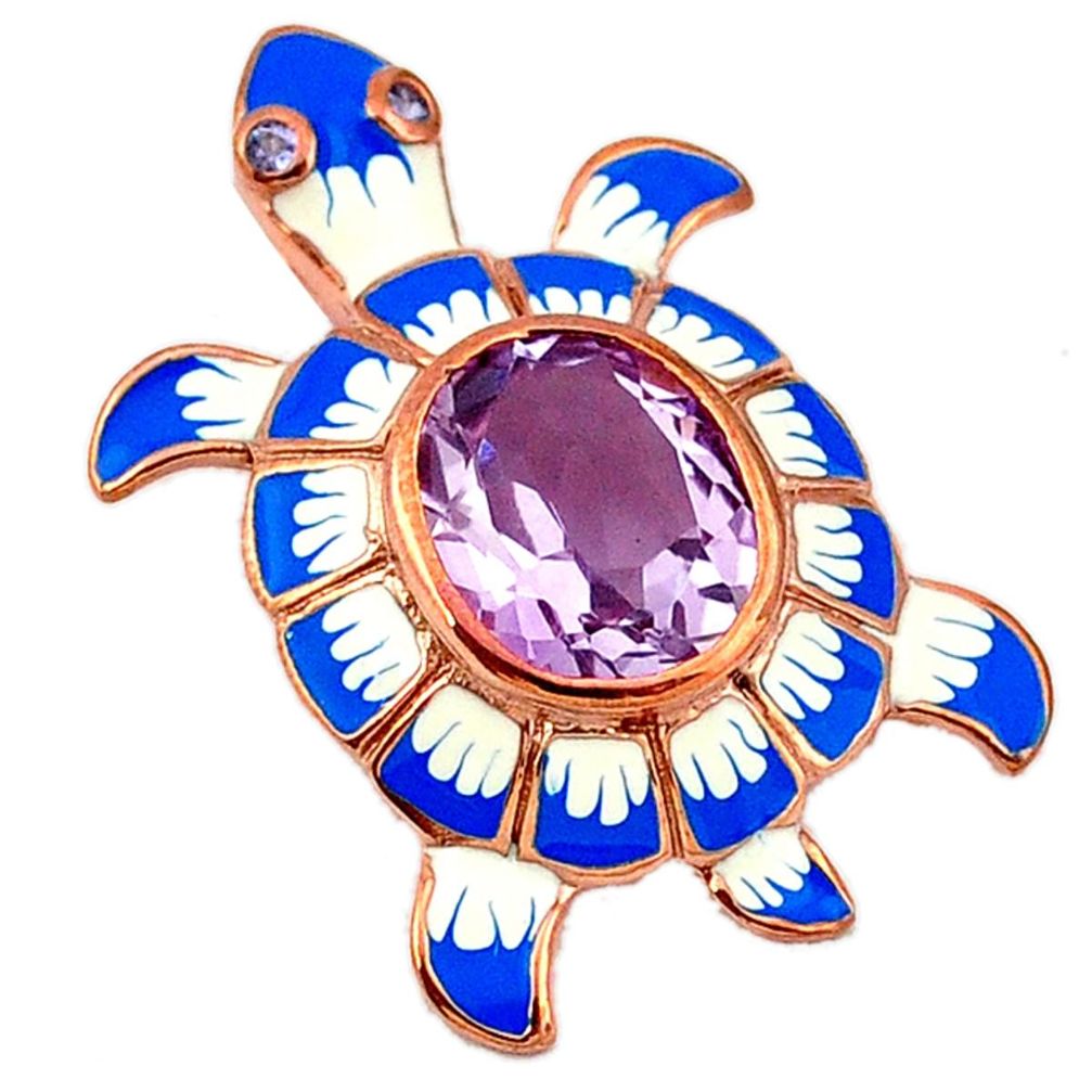 Natural pink amethyst enamel 925 sterling silver turtle pendant jewelry a40912