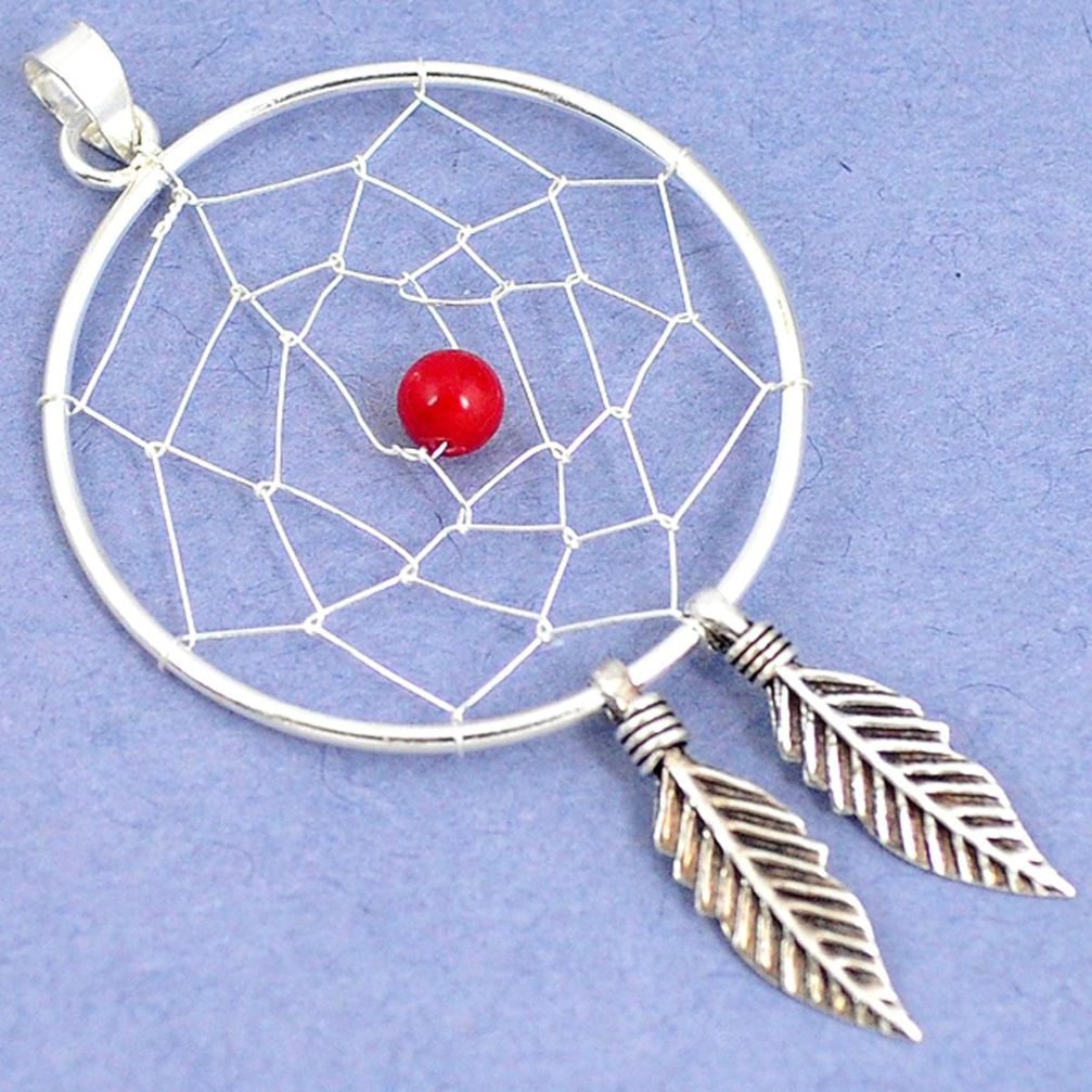 925 sterling silver red coral round dreamcatcher pendant jewelry a41184