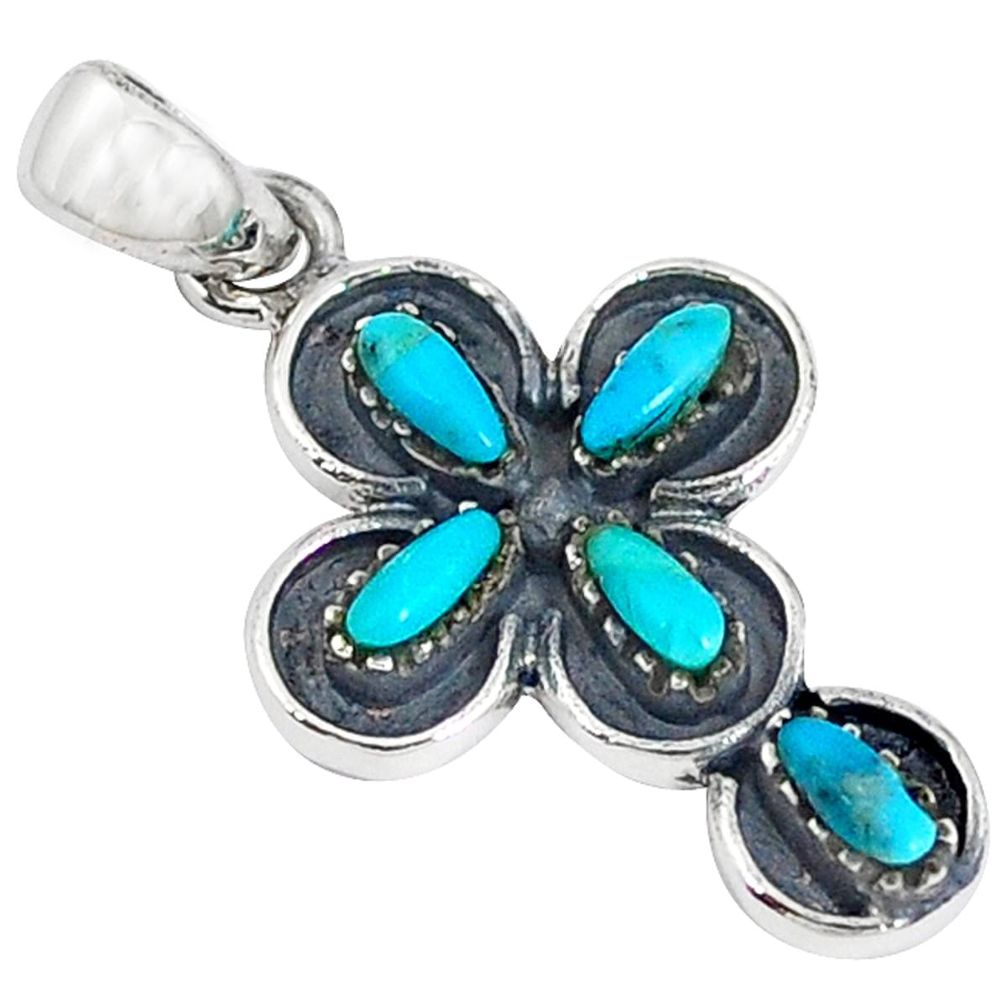Natural blue arizona turquoise 925 silver holy cross pendant a41611
