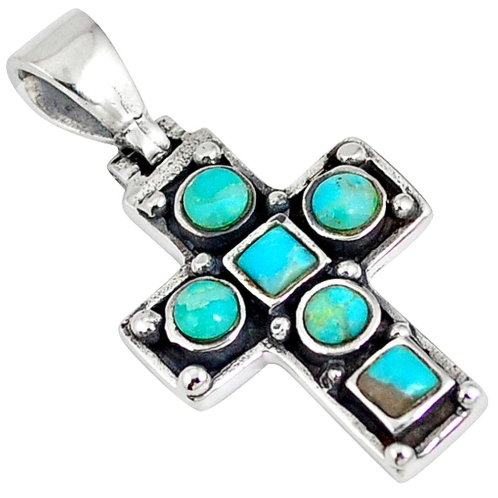 Natural blue arizona turquoise 925 silver holy cross pendant jewelry a41618
