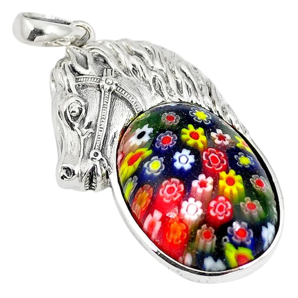 Multi color italian murano glass 925 sterling silver horse pendant a42085