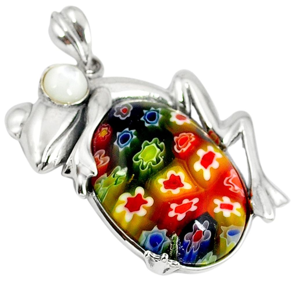 Multi color italian murano glass pearl 925 sterling silver frog pendant a42130