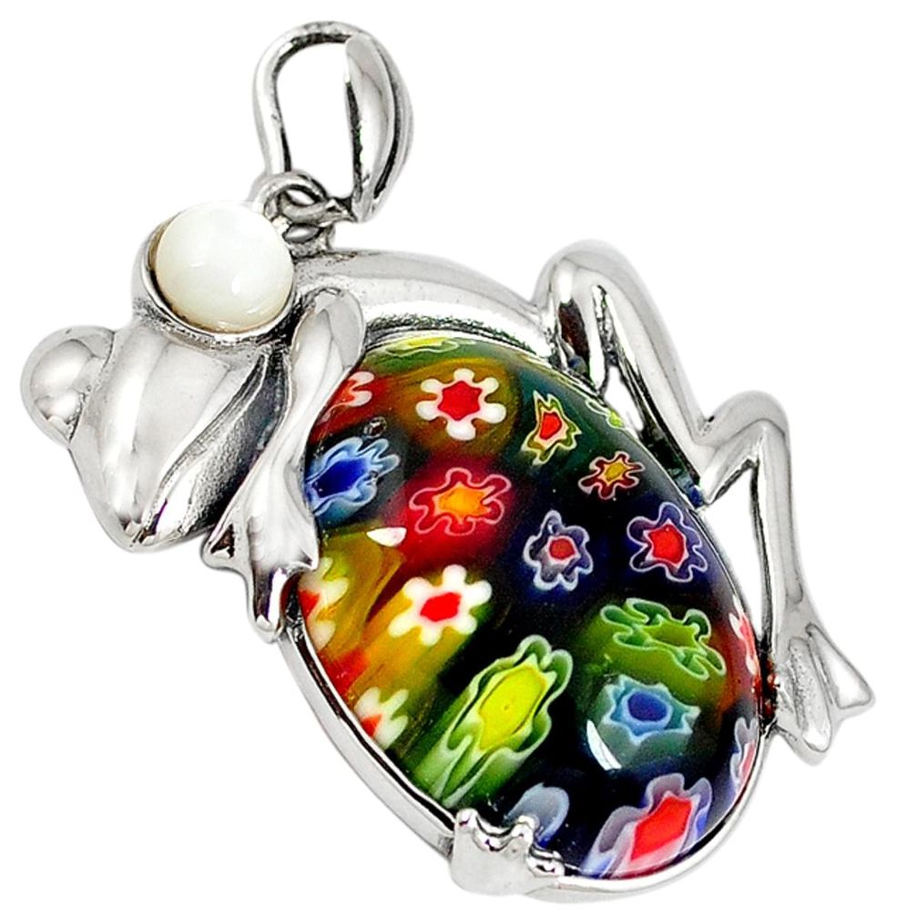 Multi color italian murano glass pearl 925 silver frog pendant jewelry a42139