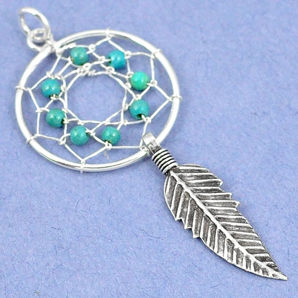 Fine blue turquoise 925 sterling silver dreamcatcher pendant jewelry a42897