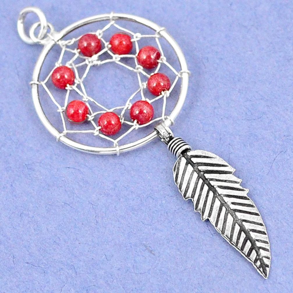 925 sterling silver red coral round dreamcatcher pendant jewelry a42904