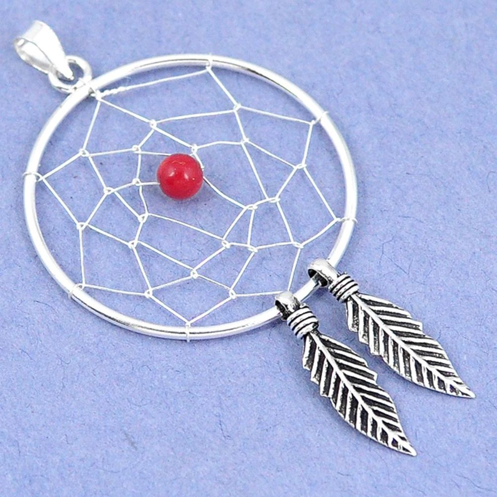 925 sterling silver red coral round dreamcatcher pendant jewelry a42909