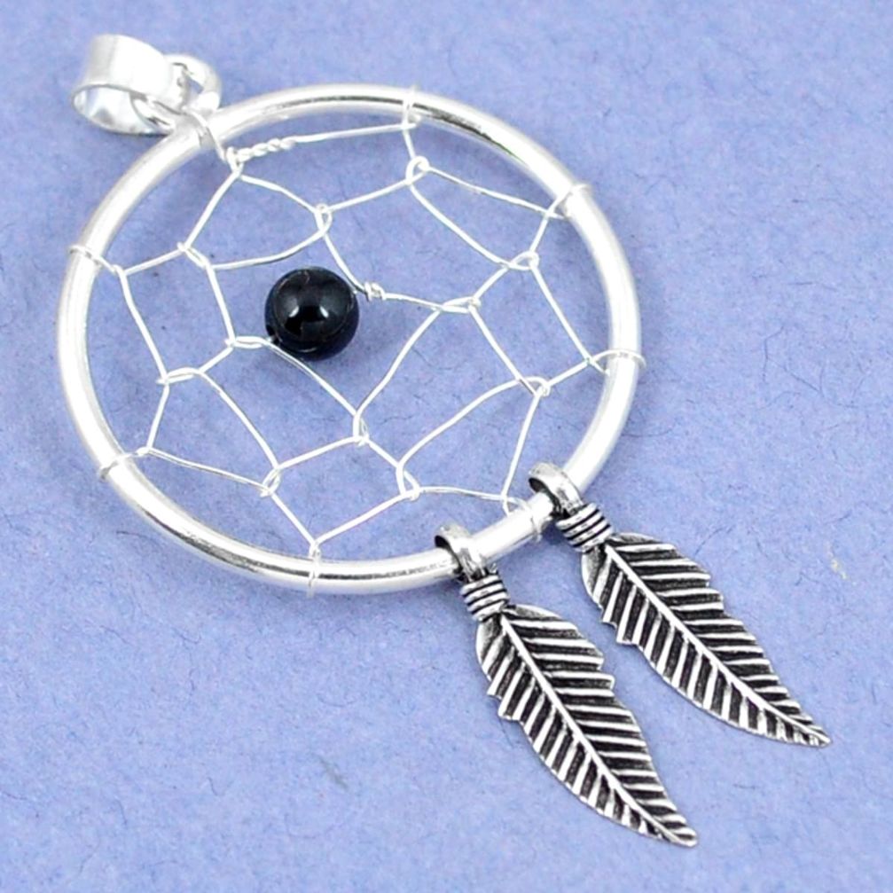 Natural black onyx 925 sterling silver dreamcatcher pendant jewelry a42910