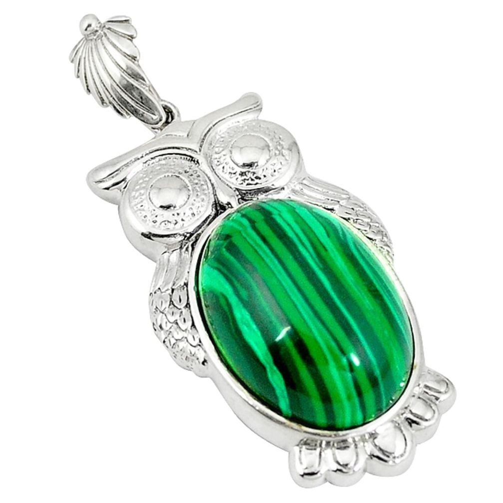 Natural green malachite (pilot's stone) 925 silver owl pendant jewelry a43263