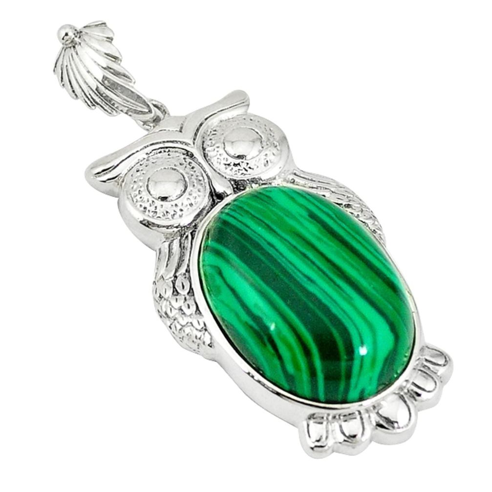Natural green malachite (pilot's stone) 925 silver owl pendant jewelry a43269