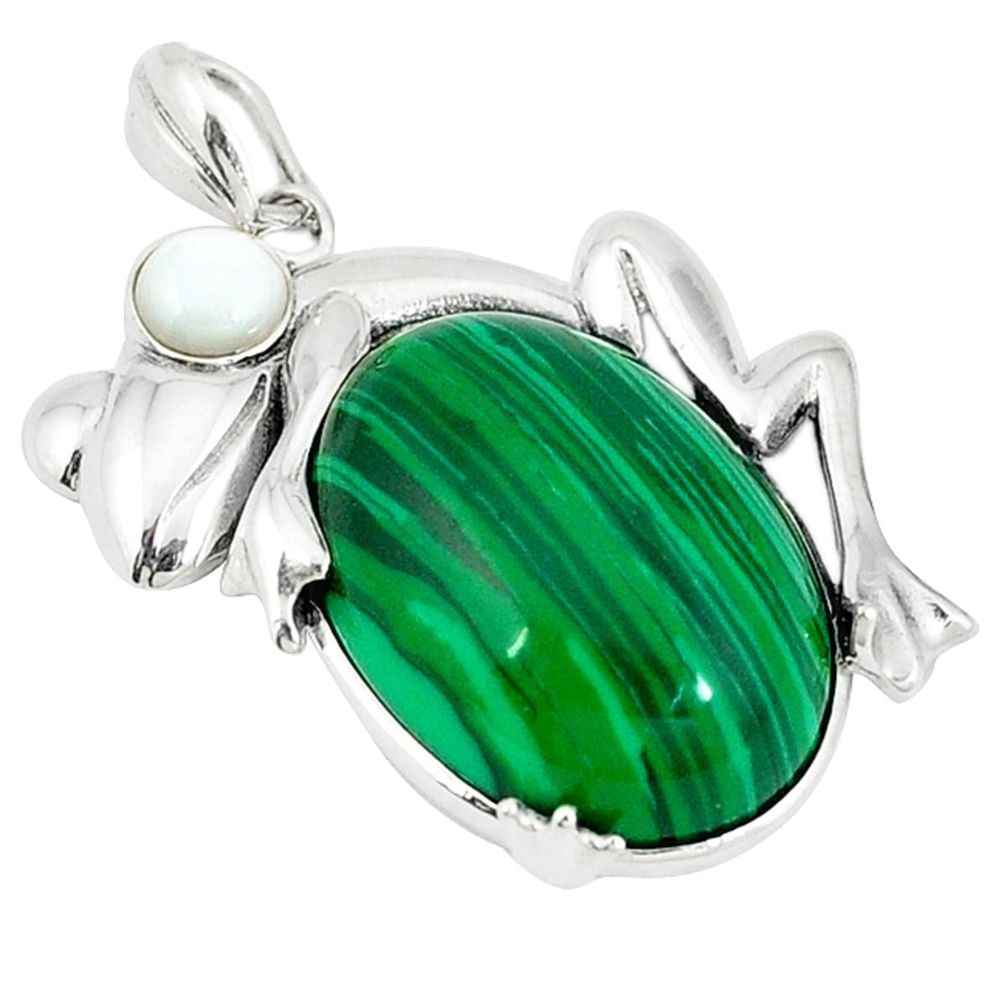 Natural green malachite (pilot's stone) 925 silver frog pendant jewelry a43280