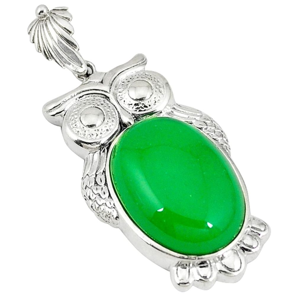 925 sterling silver green jade oval shape owl pendant jewelry a43295