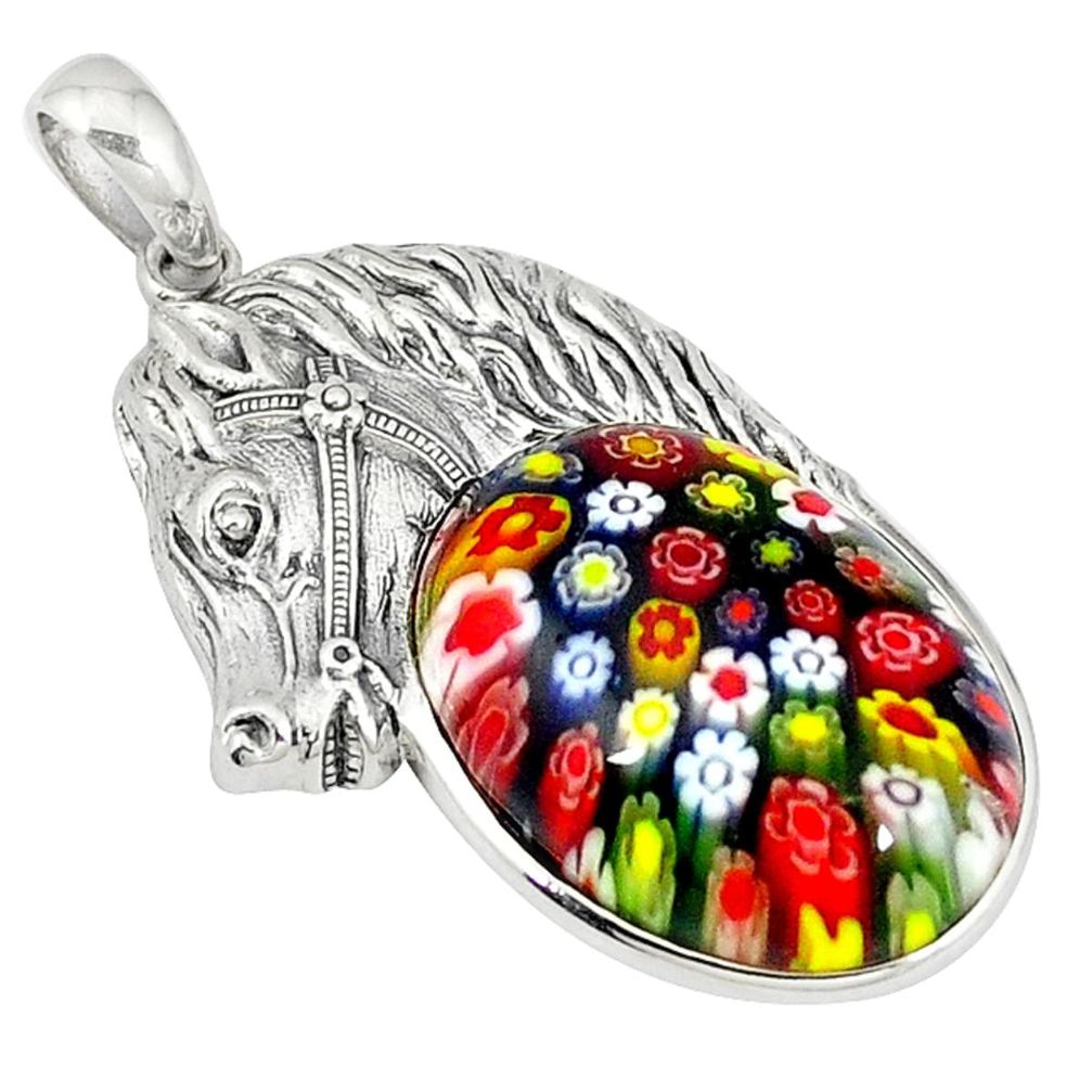 Multi color italian murano glass 925 silver horse pendant jewelry a43306