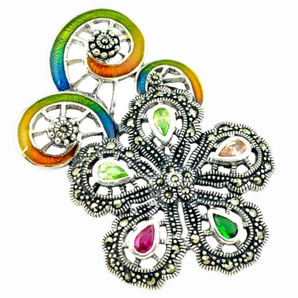 Natural champagne topaz multi color enamel 925 silver flower pendant a43593