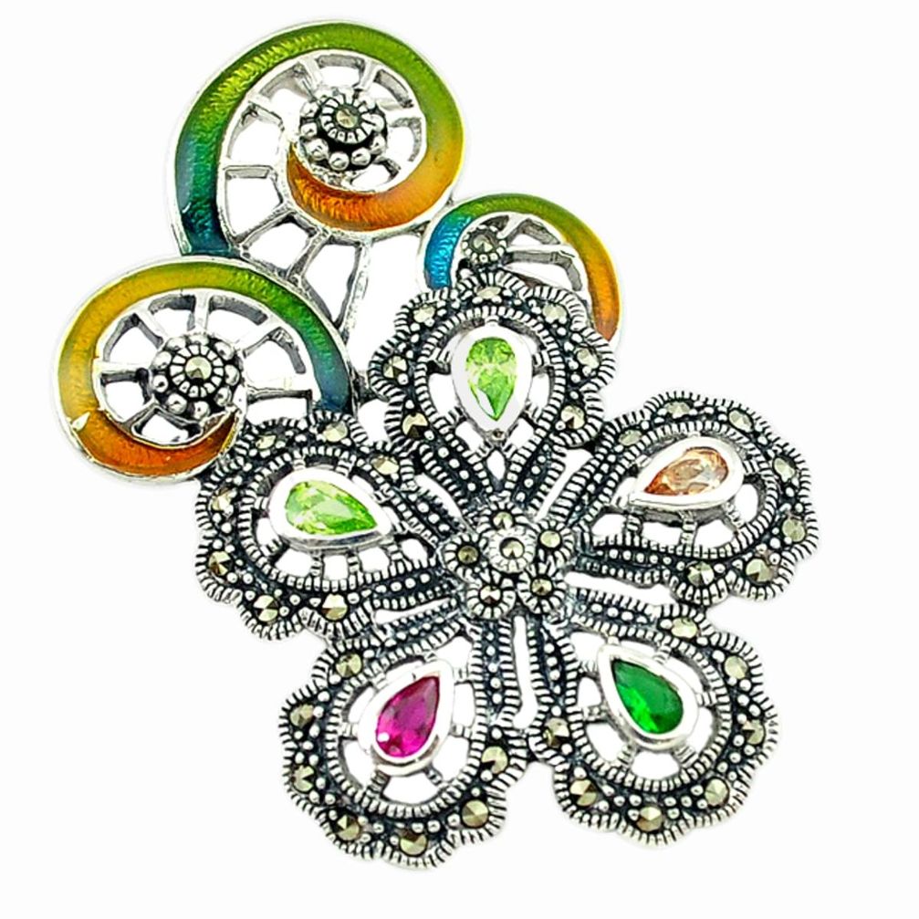 925 silver natural champagne topaz multi color enamel flower pendant a43597