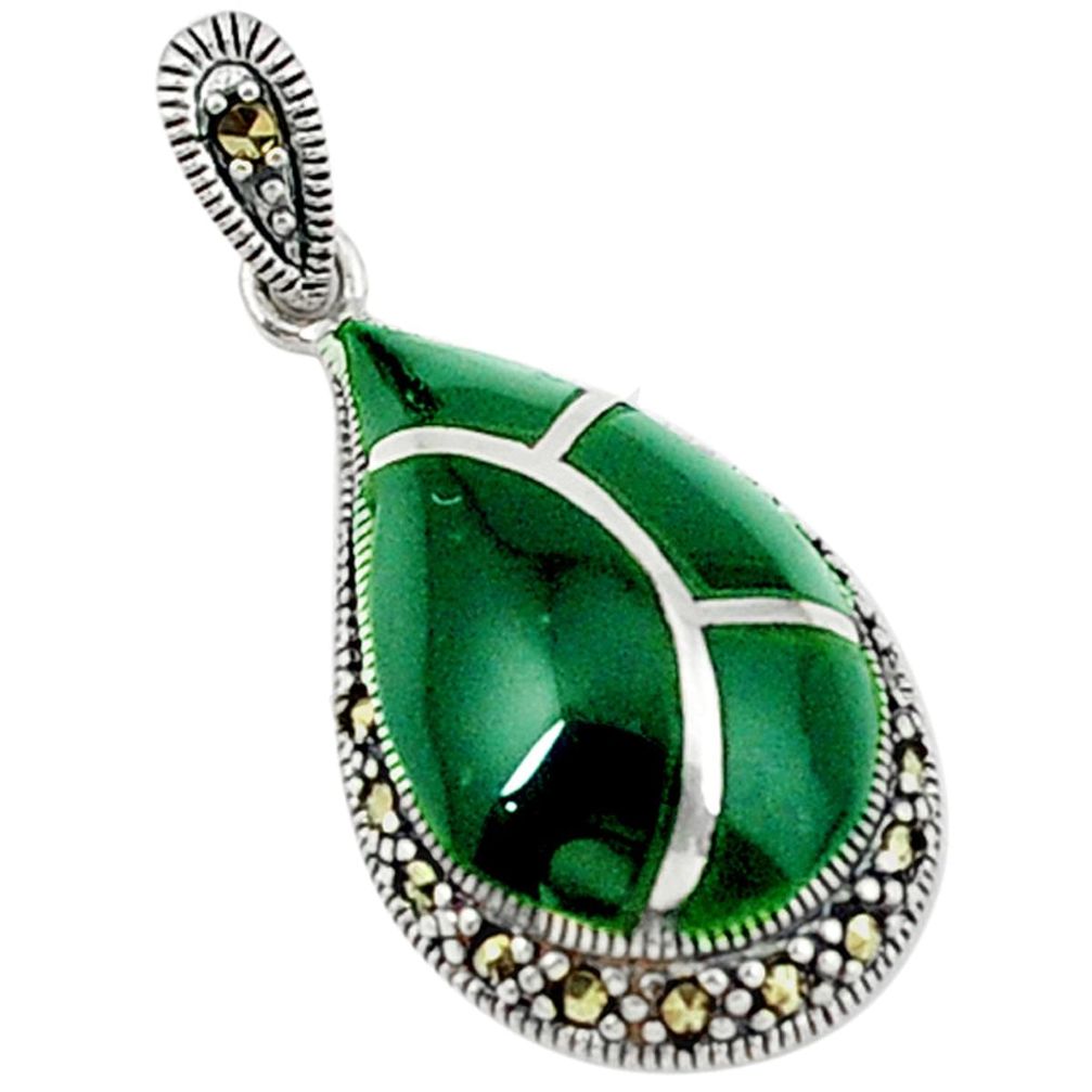 Natural green chalcedony marcasite 925 sterling silver pendant jewelry a44536