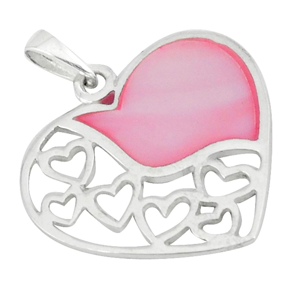 3.69gms natural pink pearl enamel 925 sterling silver heart pendant a46331