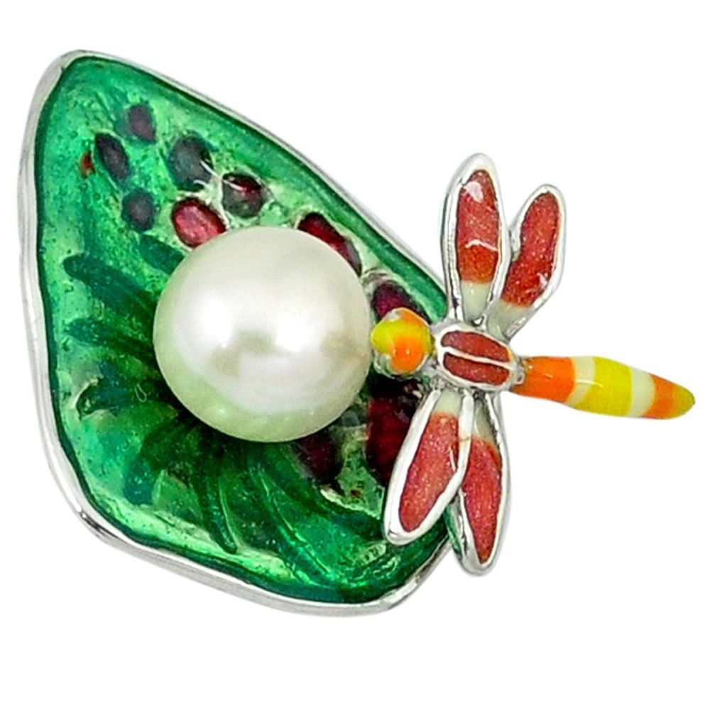 925 sterling silver natural white pearl enamel dragonfly pendant jewelry a46764