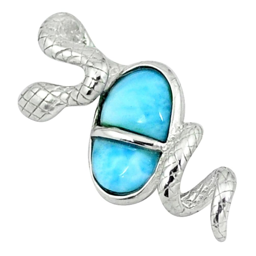 Natural blue larimar 925 sterling silver snake pendant jewelry a46855