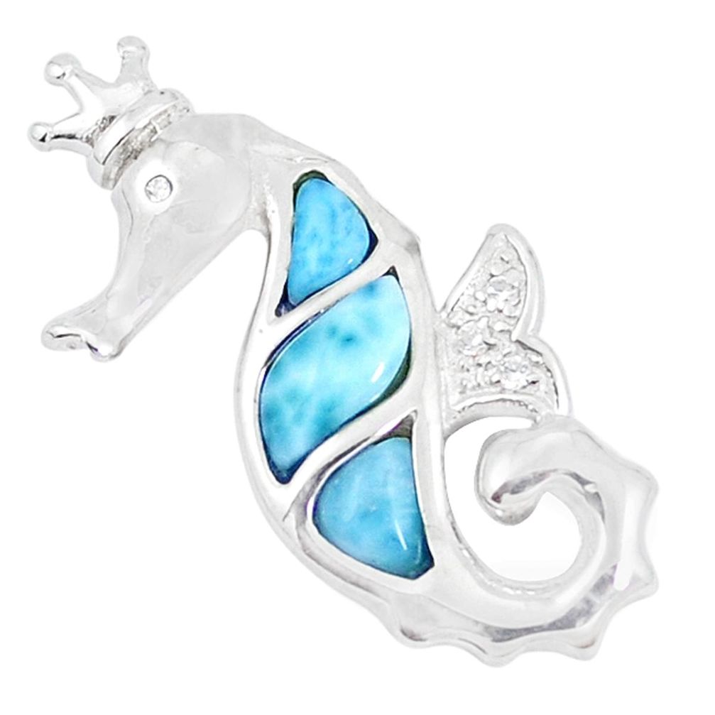925 sterling silver natural blue larimar topaz seahorse pendant jewelry a48954