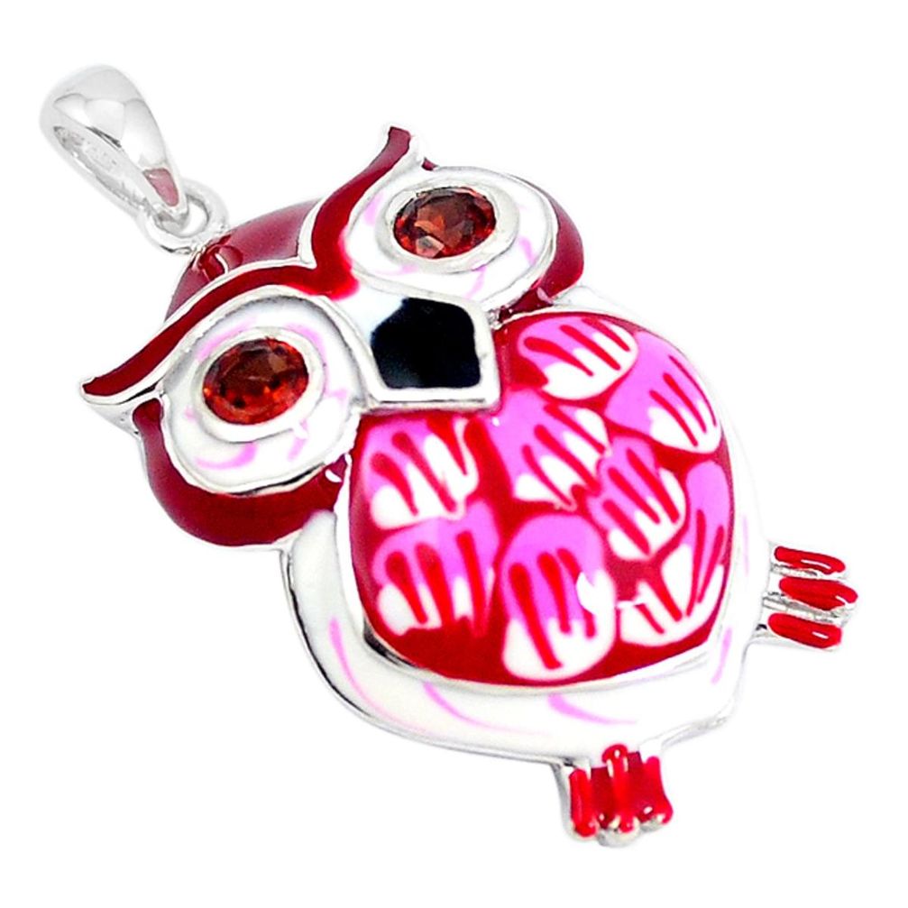 925 sterling silver natural red garnet enamel owl pendant jewelry a49295