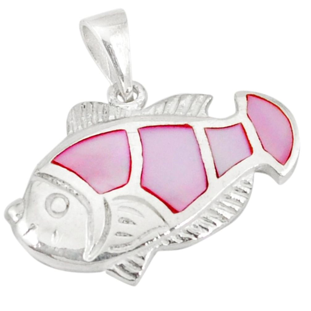 Clearance Sale-925 sterling silver pink pearl enamel fish pendant jewelry a49611