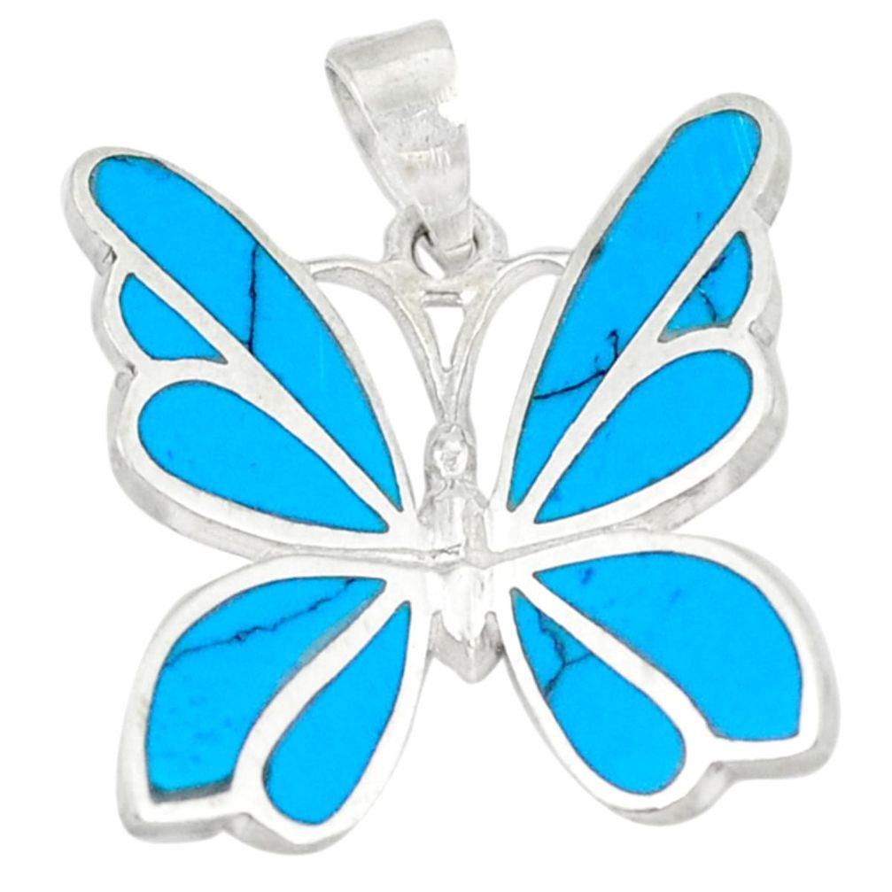 Clearance Sale-Fine blue turquoise enamel 925 sterling silver butterfly pendant a49614