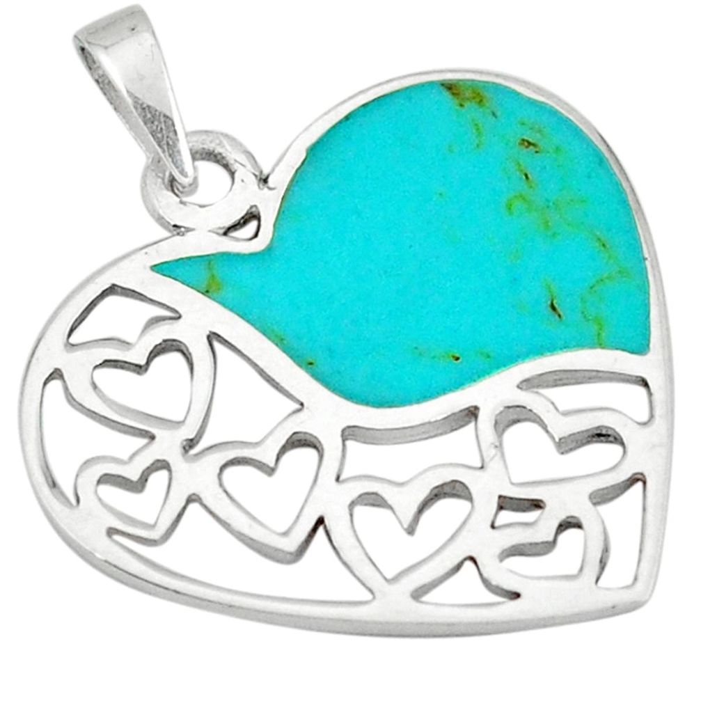 Clearance Sale-Fine green turquoise enamel 925 sterling silver heart pendant a49618