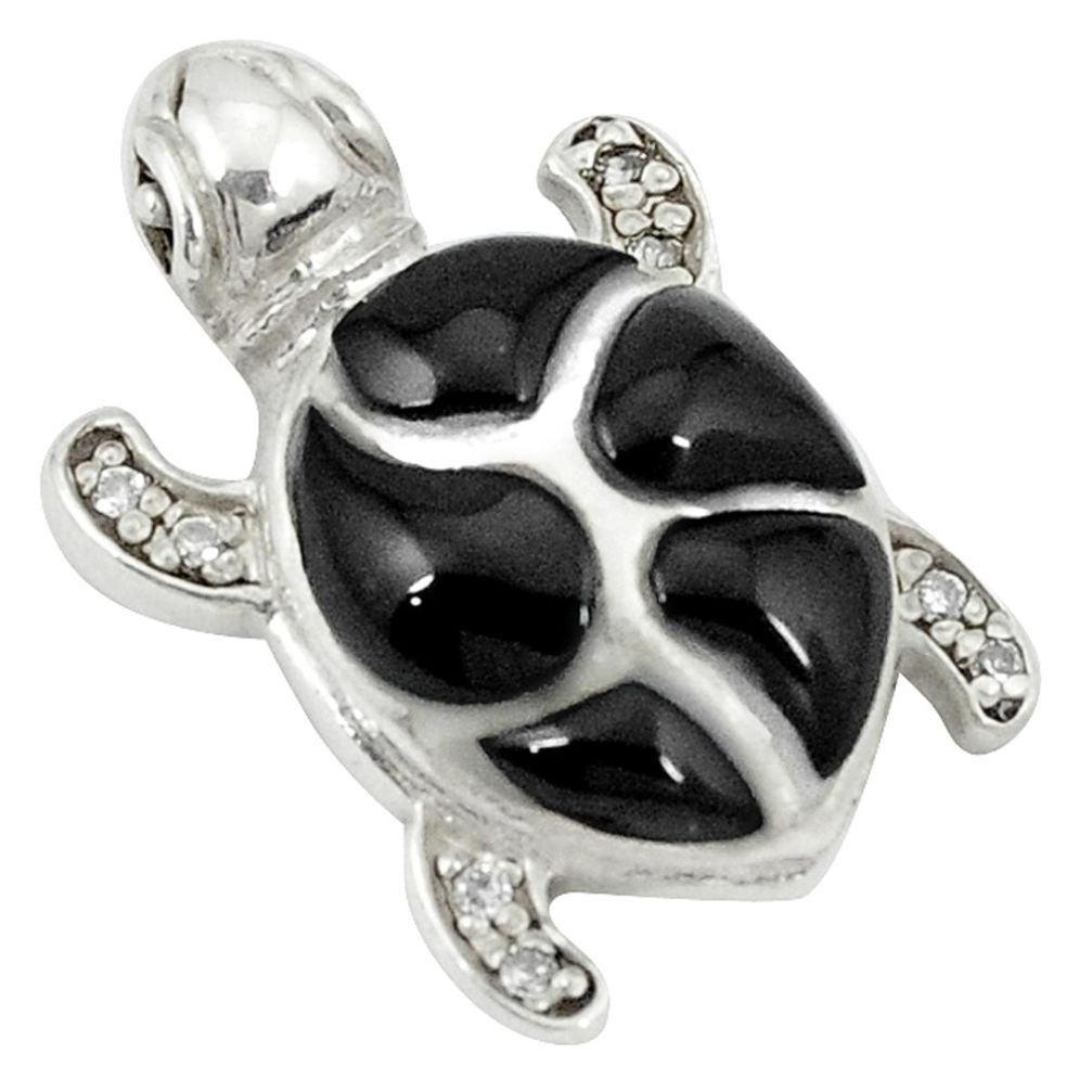 Clearance Sale-Natural black onyx topaz 925 sterling silver turtle pendant jewelry a49628