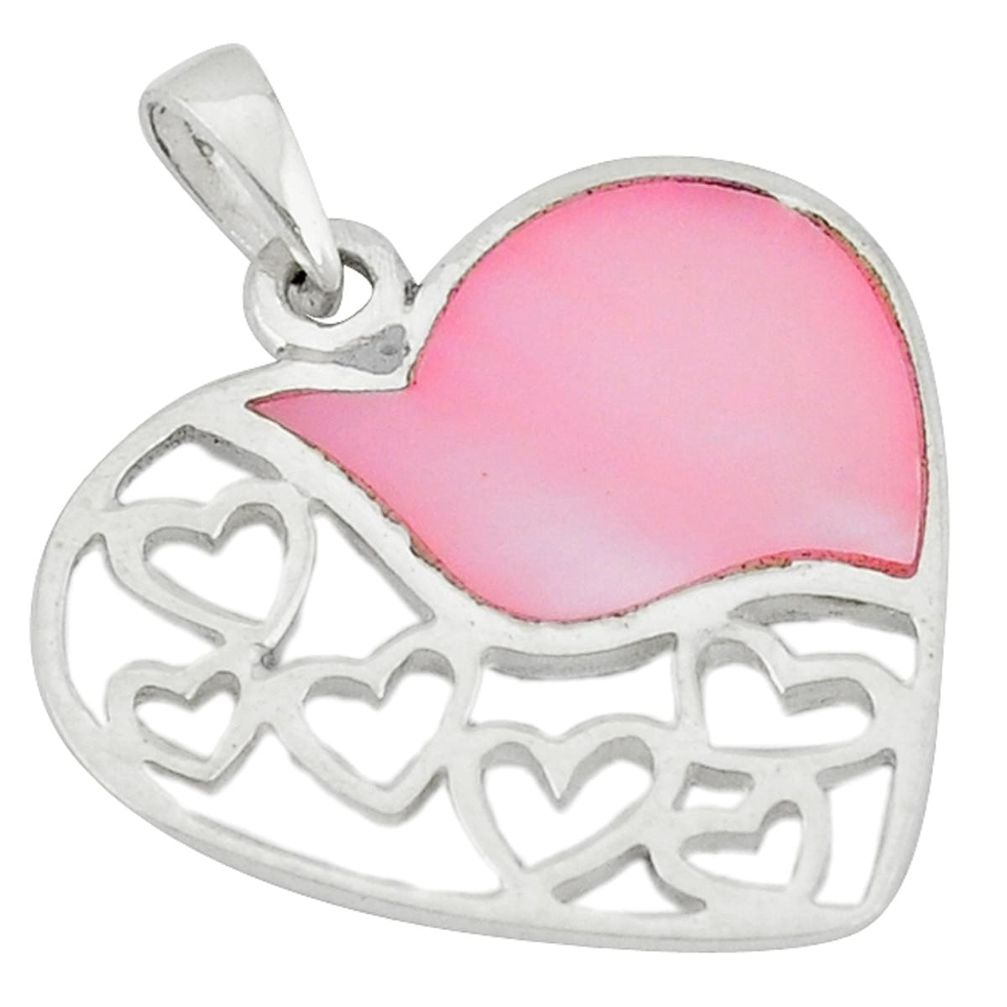 Pink pearl enamel 925 sterling silver heart pendant jewelry a49636