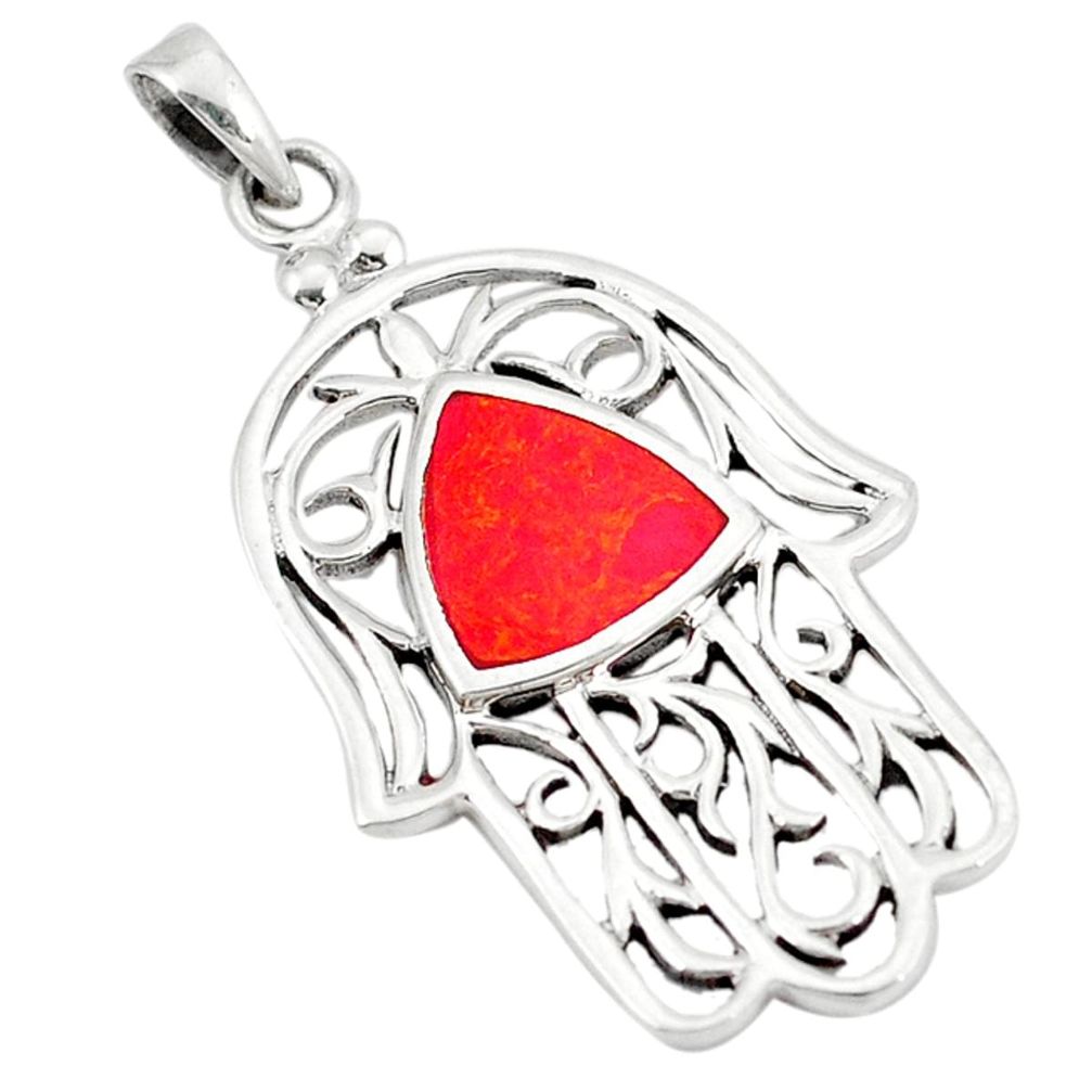 Clearance Sale-Red sponge coral 925 silver hand of god hamsa pendant jewelry a50135