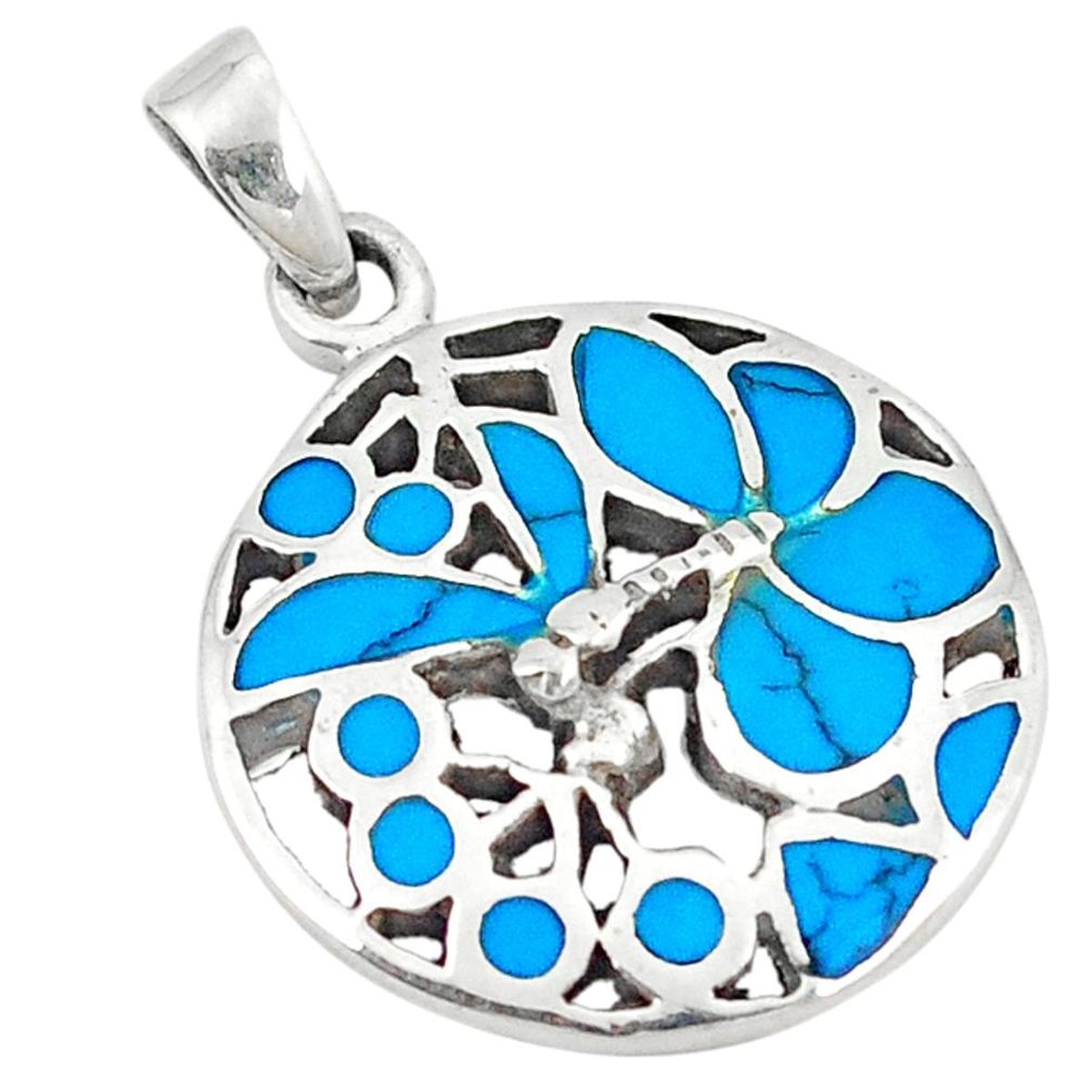 Clearance Sale-Fine blue turquoise enamel 925 sterling silver pendant jewelry a50140