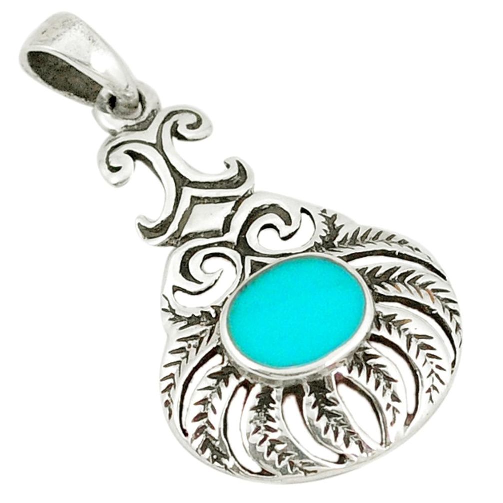 Clearance Sale-Fine green turquoise 925 sterling silver pendant jewelry a50169