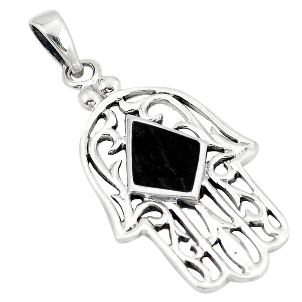 Clearance Sale-Black onyx enamel 925 silver hand of god hamsa pendant jewelry a50170