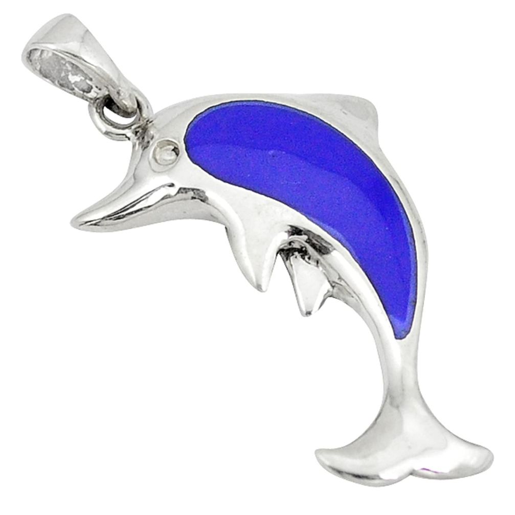 Clearance Sale-925 sterling silver blue lapis lazuli enamel dolphin pendant jewelry a50189