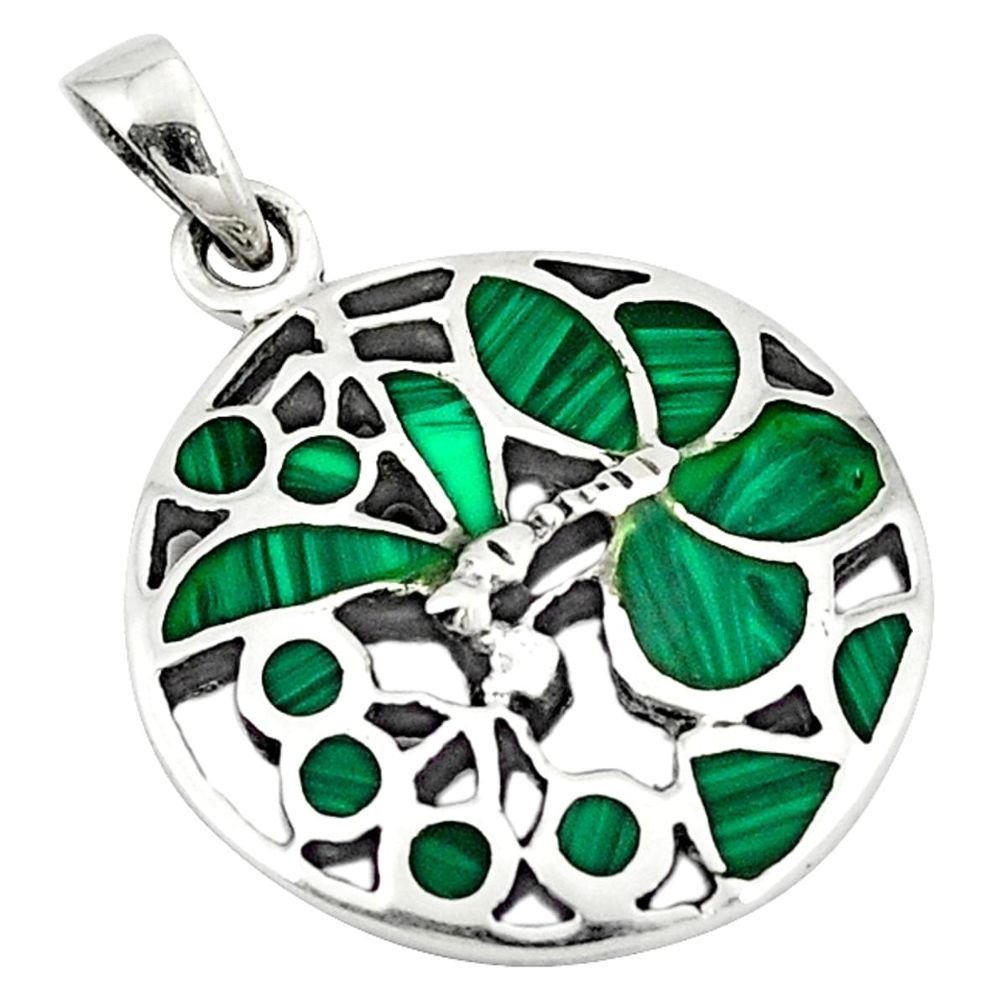 Clearance Sale-Green malachite (pilot's stone) enamel 925 silver pendant jewelry a50234