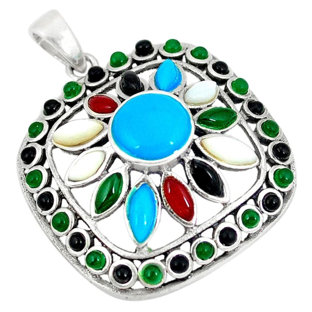 Clearance Sale-925 sterling silver blue sleeping beauty turquoise pearl pendant a50691