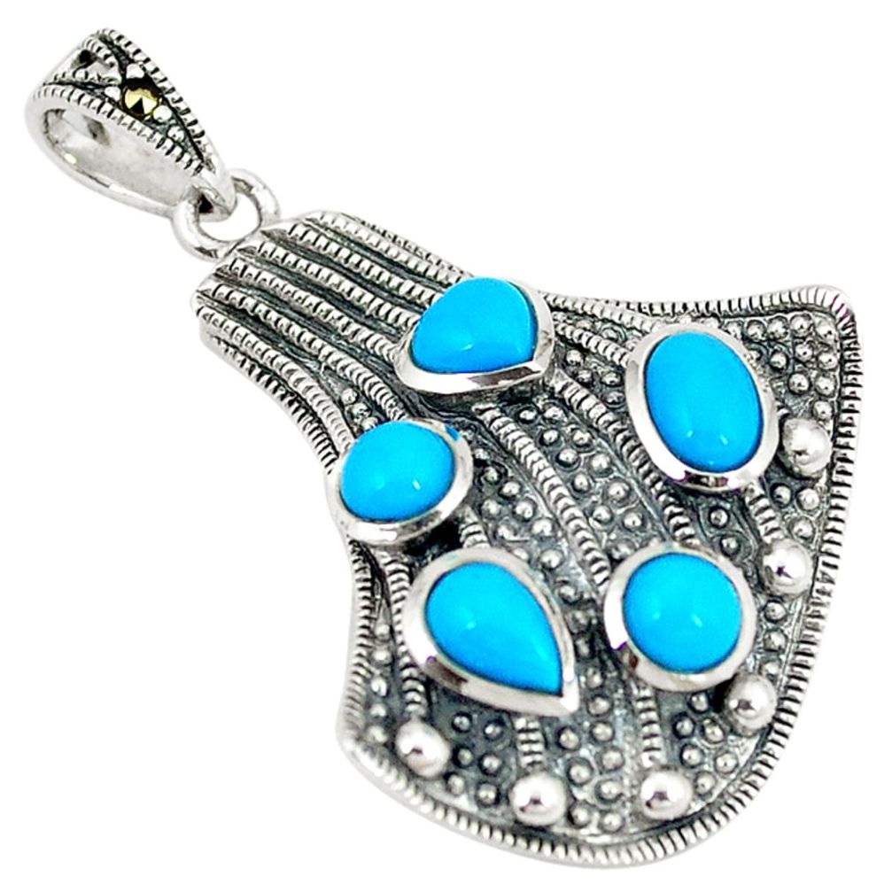 Clearance Sale-Blue sleeping beauty turquoise marcasite 925 sterling silver pendant a50702