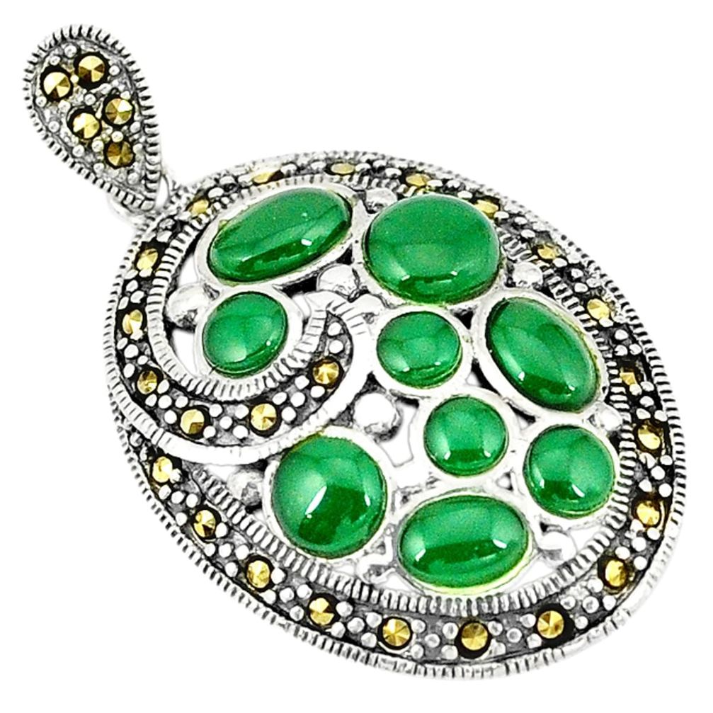 Clearance Sale-925 sterling silver natural green chalcedony marcasite pendant jewelry a51318