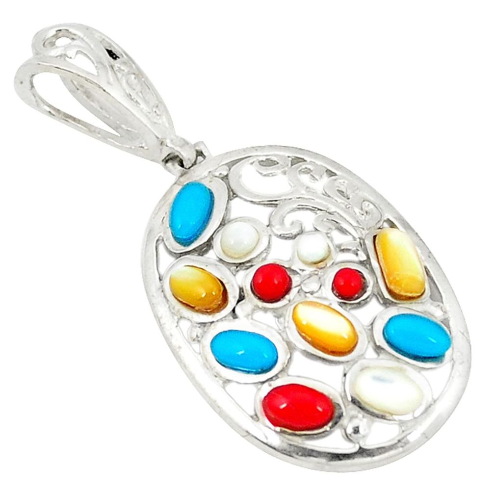 Clearance Sale-Blue sleeping beauty turquoise coral pearl 925 sterling silver pendant a51327