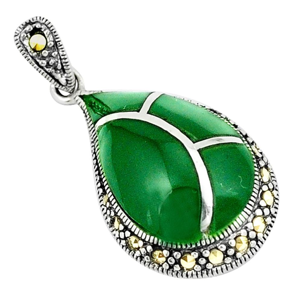 Clearance Sale-925 sterling silver natural green chalcedony marcasite pendant jewelry a51378