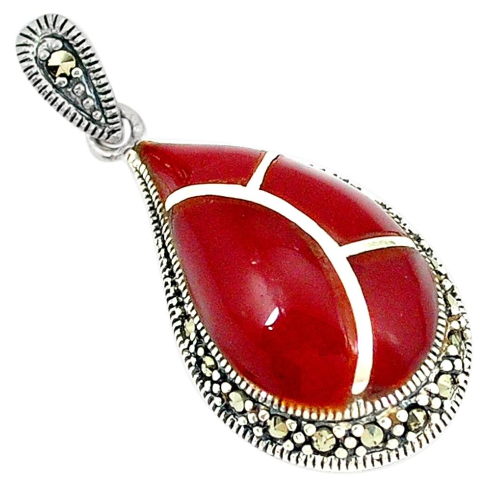 Clearance Sale-Natural honey onyx marcasite 925 sterling silver pendant jewelry a51394