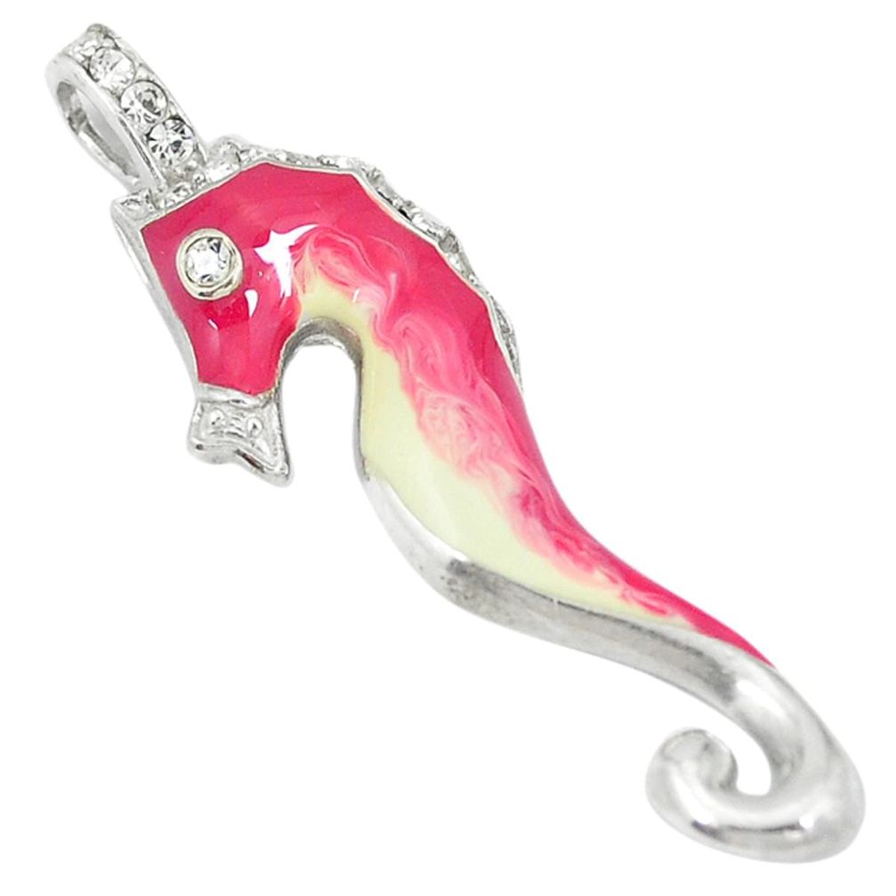 Clearance Sale-Natural white topaz enamel 925 sterling silver seahorse pendant a51478
