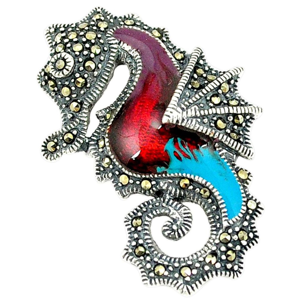 Clearance Sale-Marcasite multi color enamel 925 sterling silver seahorse pendant jewelry a51493