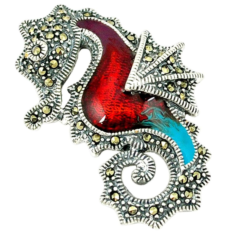 Clearance Sale-Fine marcasite enamel 925 sterling silver seahorse pendant jewelry a51500