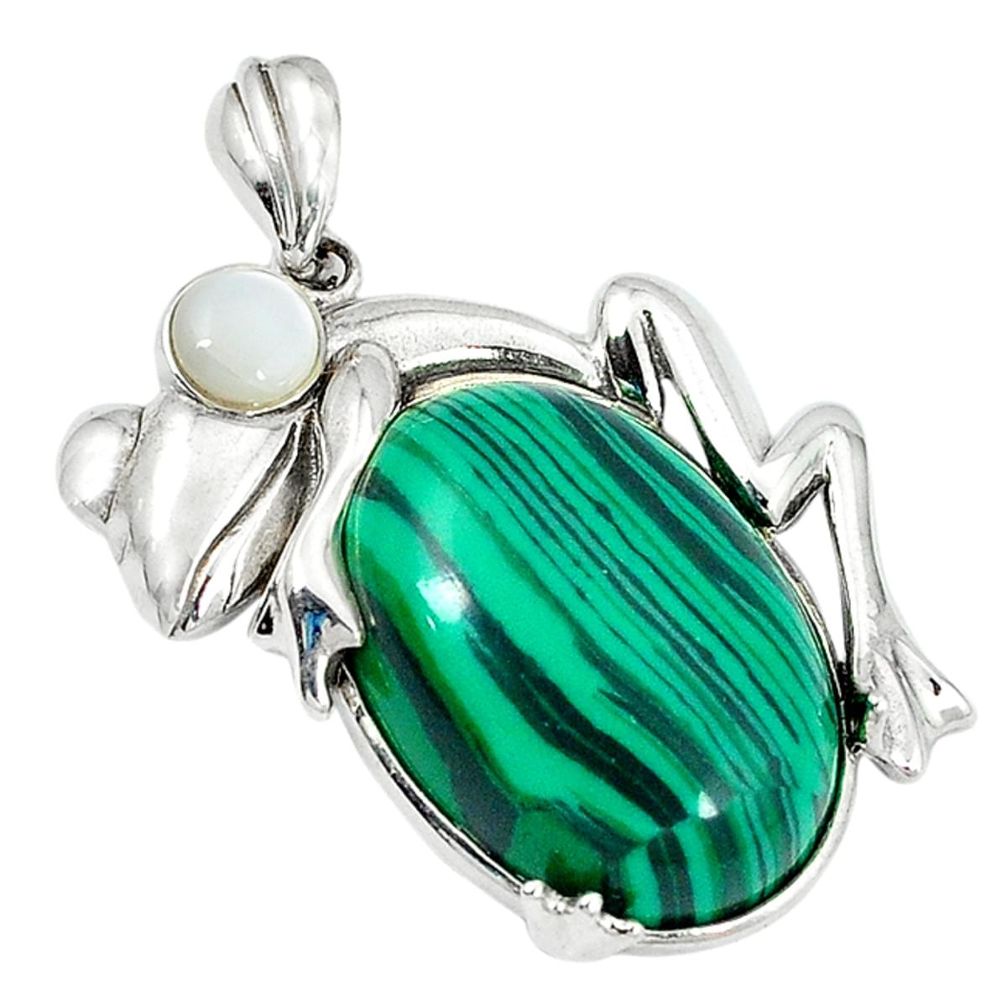 Clearance Sale-Natural green malachite (pilot's stone) 925 silver frog pendant jewelry a51849